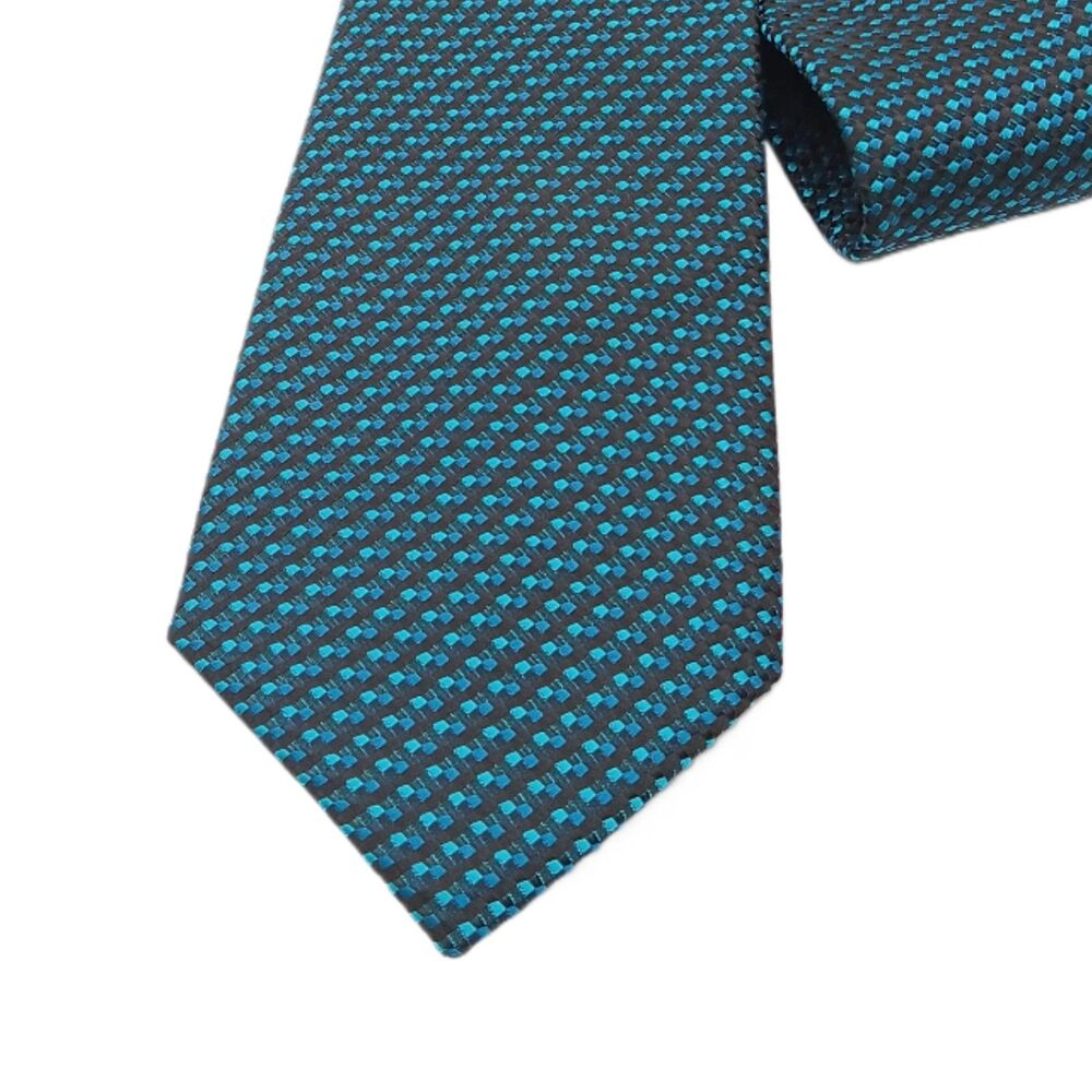 Umo Lorenzo Tie Mens 59” Teal Black Microfiber Woven Geometric Classic NWT